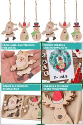 Neel Blue Wooden Christmas Tree Ornaments - Pack of 9 in Beige - thumbnail 3