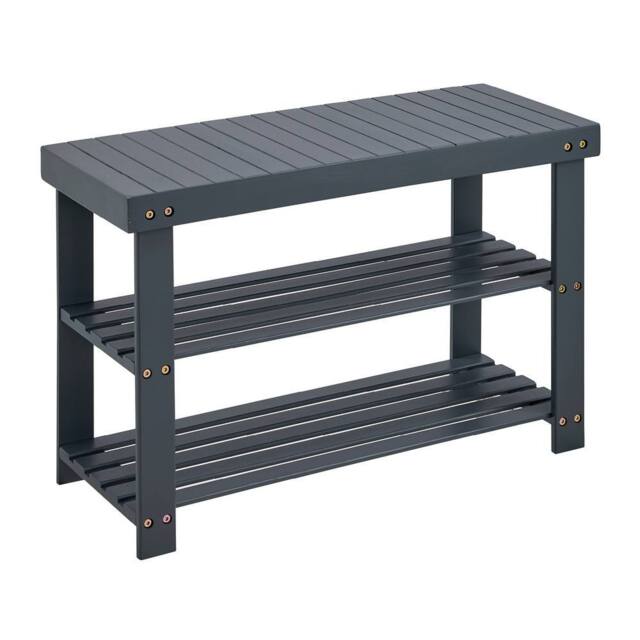 LIVIVO Bamboo Shoe Bench 2 Tier Grey Shoe Rack Storage Bench Entryway Hallway Seat Organiser - image 1