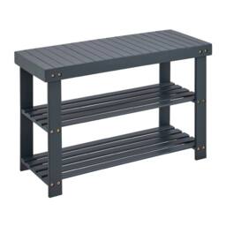 LIVIVO Bamboo Shoe Bench 2 Tier Grey Shoe Rack Storage Bench Entryway Hallway Seat Organiser