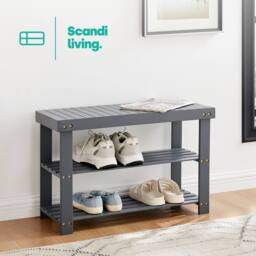 LIVIVO Bamboo Shoe Bench 2 Tier Grey Shoe Rack Storage Bench Entryway Hallway Seat Organiser - thumbnail 4