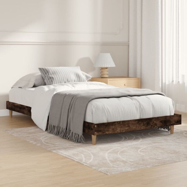 Berkfield Home Bed Frame Smoked Oak 90x200 cm Engineered Wood in Brown - image 1