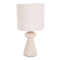 ValueLights Cady Stone Effect Natural Table Lamp with Drum Shade & LED Bulb in Cream - thumbnail 2