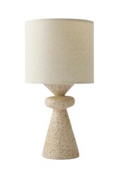 ValueLights Cady Stone Effect Natural Table Lamp with Drum Shade & LED Bulb in Cream - thumbnail 6