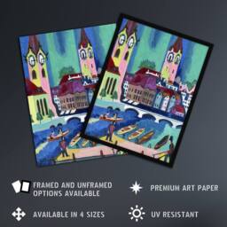 Artery8 Zurich Colourful Cityscape Kirchner Framed Wall Art Print - Size: A4 - thumbnail 2