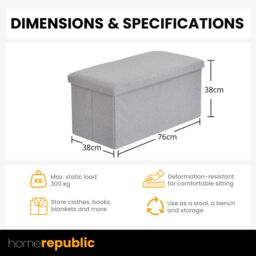Home Republic Teddy Boucle Foldable Storage Ottoman in Silver - Size: Small - thumbnail 2