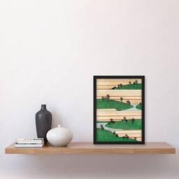 Artery8 Shin Bijutsukai Framed Wall Art Print Landscape With Hills Pattern in Green - Size: A4 - thumbnail 2