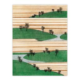 Artery8 Shin Bijutsukai Framed Wall Art Print Landscape With Hills Pattern in Green - Size: A4 - thumbnail 3