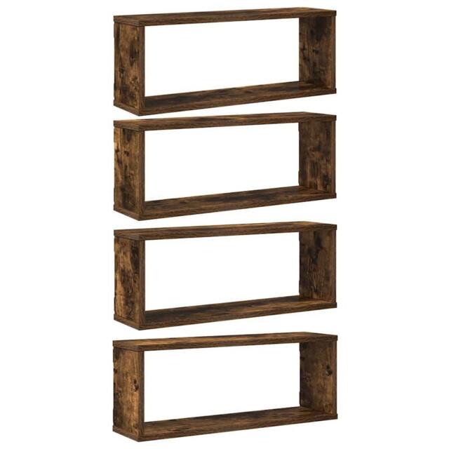 Berkfield Home Wall Cube Shelves 4 pcs Smoked Oak 60x15x23 cm Engineered Wood in Brown - Size: 60 x 15 x 23 cm