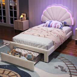 Matteo Upholstered Bed, Adults Teenagers 3ft Single Bed in Beige - Size: Double