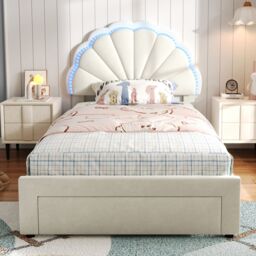 Matteo Upholstered Bed, Adults Teenagers 3ft Single Bed in Beige - Size: Double - thumbnail 2