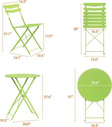 London Boutique Folding 3-Piece Metal Bistro Set Outdoor Patio Round Table & 2 Chairs in Light Green - thumbnail 3