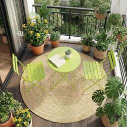 London Boutique Folding 3-Piece Metal Bistro Set Outdoor Patio Round Table & 2 Chairs in Light Green