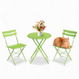 London Boutique Folding 3-Piece Metal Bistro Set Outdoor Patio Round Table & 2 Chairs in Light Green - thumbnail 7
