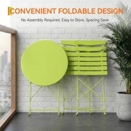 London Boutique Folding 3-Piece Metal Bistro Set Outdoor Patio Round Table & 2 Chairs in Light Green - thumbnail 6