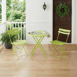 London Boutique Folding 3-Piece Metal Bistro Set Outdoor Patio Round Table & 2 Chairs in Light Green - thumbnail 8
