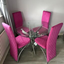 Modernique Set of 4 High Back Velvet Dining Chairs with Chrome Frame in Pink - thumbnail 2