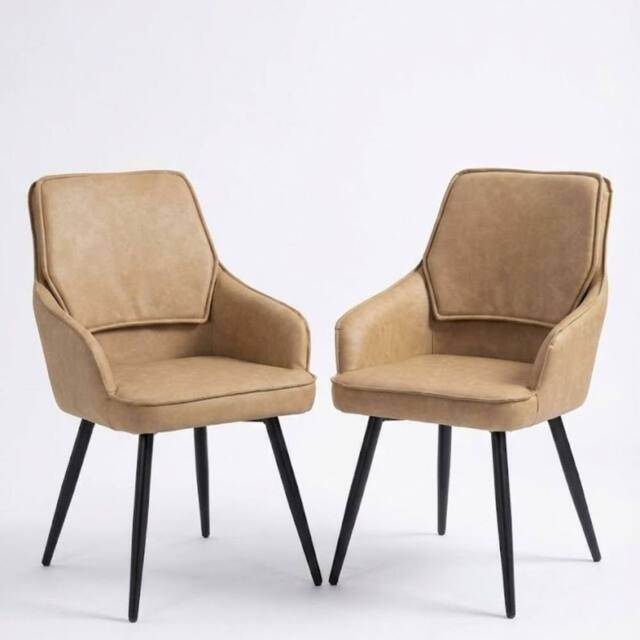 HOME LUXE INTERIOR Set of 2 Palermo Beige PU Leather Dining Chairs with Black Metal Legs - image 1