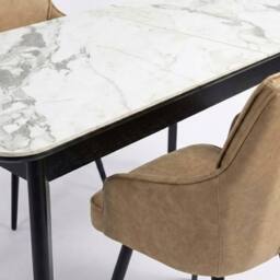 HOME LUXE INTERIOR Set of 2 Palermo Beige PU Leather Dining Chairs with Black Metal Legs - thumbnail 7
