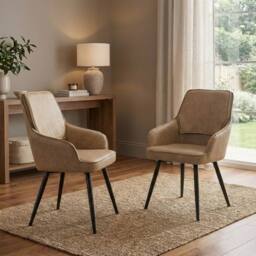 HOME LUXE INTERIOR Set of 2 Palermo Beige PU Leather Dining Chairs with Black Metal Legs - thumbnail 2