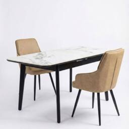 HOME LUXE INTERIOR Set of 2 Palermo Beige PU Leather Dining Chairs with Black Metal Legs - thumbnail 4