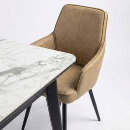 HOME LUXE INTERIOR Set of 2 Palermo Beige PU Leather Dining Chairs with Black Metal Legs - thumbnail 6