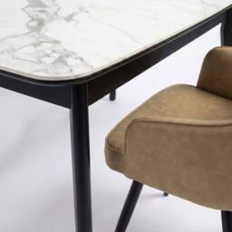 HOME LUXE INTERIOR Set of 2 Palermo Beige PU Leather Dining Chairs with Black Metal Legs - thumbnail 8