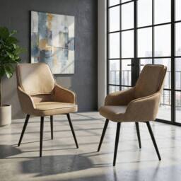 HOME LUXE INTERIOR Set of 2 Palermo Beige PU Leather Dining Chairs with Black Metal Legs - thumbnail 3