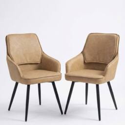 HOME LUXE INTERIOR Set of 2 Palermo Beige PU Leather Dining Chairs with Black Metal Legs - thumbnail 1