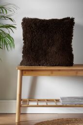 Catherine Lansfield 'Cuddly' Faux Fur Cushion in Chocolate - Size: 45 cm x 45 cm - thumbnail 1