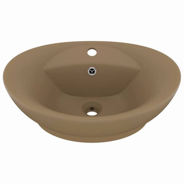 Berkfield Home Luxury Basin Overflow Oval Matt Cream 58.5x39 cm Ceramic in Tan - image 1