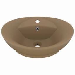 Berkfield Home Luxury Basin Overflow Oval Matt Cream 58.5x39 cm Ceramic in Tan