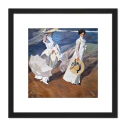 Artery8 Sorolla Strolling Along The Seashore Painting 8X8 Inch Square Wooden Framed Wall Art Print Picture with Mount in Black - thumbnail 1
