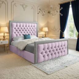 Casani Thorne Glitter Border Upholstered Pink Soft Velvet Designer Bed Frame - Size: Single - thumbnail 1