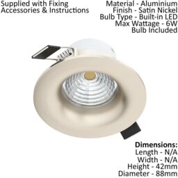 Loops 2 PACK Wall / Ceiling Flush Fixed Downlight Satin Nickel Spotlight 6W LED in Metallics - thumbnail 2