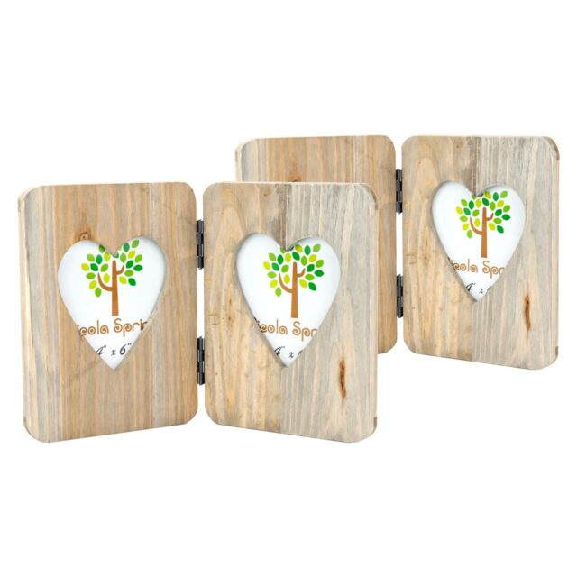 "Nicola Spring Rustic Hearts Folding 2 Photo Frames - 4 x 6"" - Pack of 2 in Natural" - image 1
