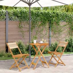 Berkfield Home 3 Piece Bistro Set Beige Polypropylene & Solid Wood - thumbnail 2