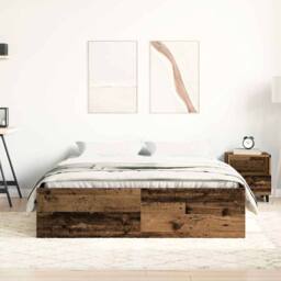 Berkfield Home Durable Bed Frame without Mattress Old Wood 140x190cm Engineered Wood in Brown - Size: 140x190 cm - thumbnail 1