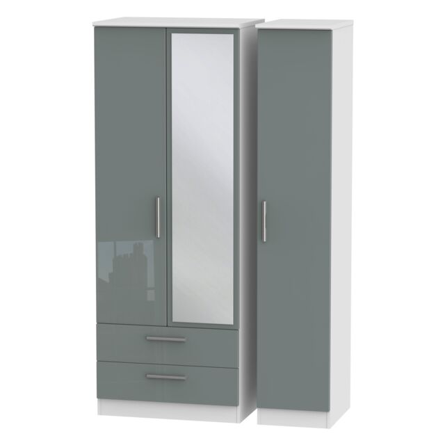 Ready Assembled 2 U Windsor Triple Mirror Wardrobe with 2 Drawers (Ready Assembled) in Light Grey