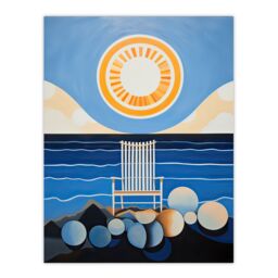 "Artery8 Wall Art Print Beach Chair Daydream Oil Painting Blue Orange Abstract Seascape on a Sunny Day Bathroom Artwork Poster - Size: W12"" x H16""" - thumbnail 1