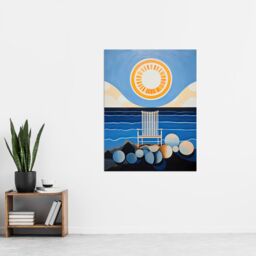 "Artery8 Wall Art Print Beach Chair Daydream Oil Painting Blue Orange Abstract Seascape on a Sunny Day Bathroom Artwork Poster - Size: W12"" x H16""" - thumbnail 4