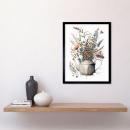 "Artery8 Wall Art Print Spring Wildflower Bouquet in White Ceramic Teapot Art Framed in Black - Size: W12"" x H16""" - thumbnail 2