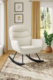 Living and Home Teddy Fleece Upholstered Rocking Chair in Beige - thumbnail 1