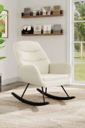 Living and Home Teddy Fleece Upholstered Rocking Chair in Beige - thumbnail 2