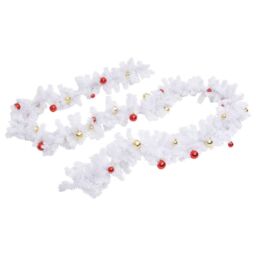 Berkfield Home Christmas Garland Decorated with Baubles White 5 m - thumbnail 4
