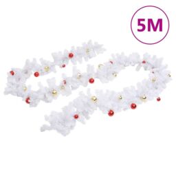 Berkfield Home Christmas Garland Decorated with Baubles White 5 m - thumbnail 2
