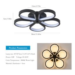 Garwarm Acrylic LED Flush Mount Ceiling Light in Black - thumbnail 7