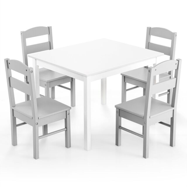 Gymax Table & 4 Chairs Set Activity Table Dining Table With Chairs in Grey - image 1