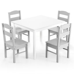 Gymax Table & 4 Chairs Set Activity Table Dining Table With Chairs in Grey