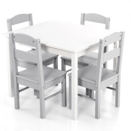 Gymax Table & 4 Chairs Set Activity Table Dining Table With Chairs in Grey - thumbnail 5