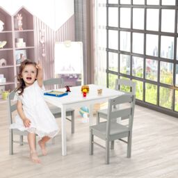Gymax Table & 4 Chairs Set Activity Table Dining Table With Chairs in Grey - thumbnail 6